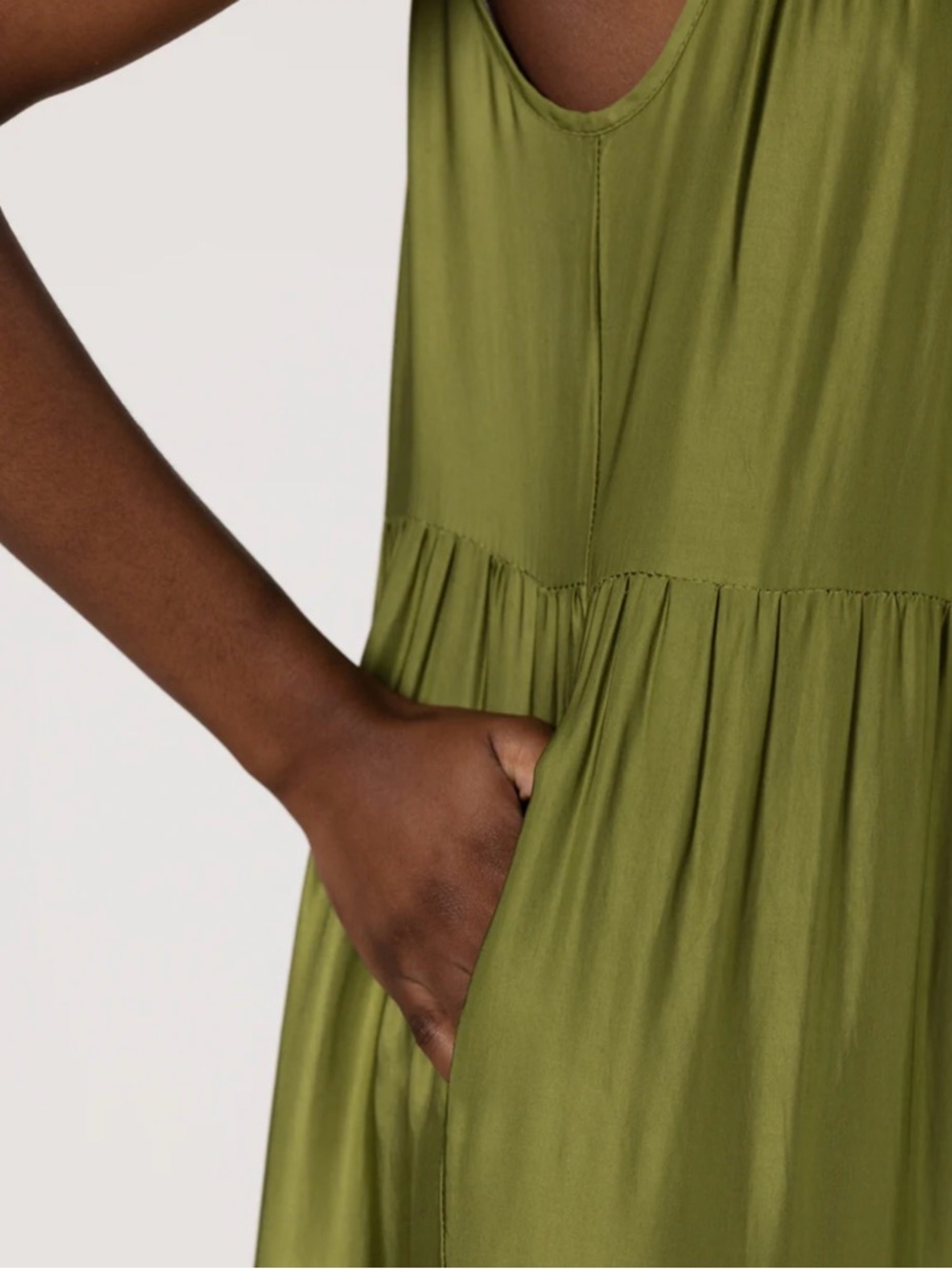 JAKI Noelle Strappy Tiered Satin Maxi Dress. Olive Green. Small. Worn once. - Picture 3 of 6